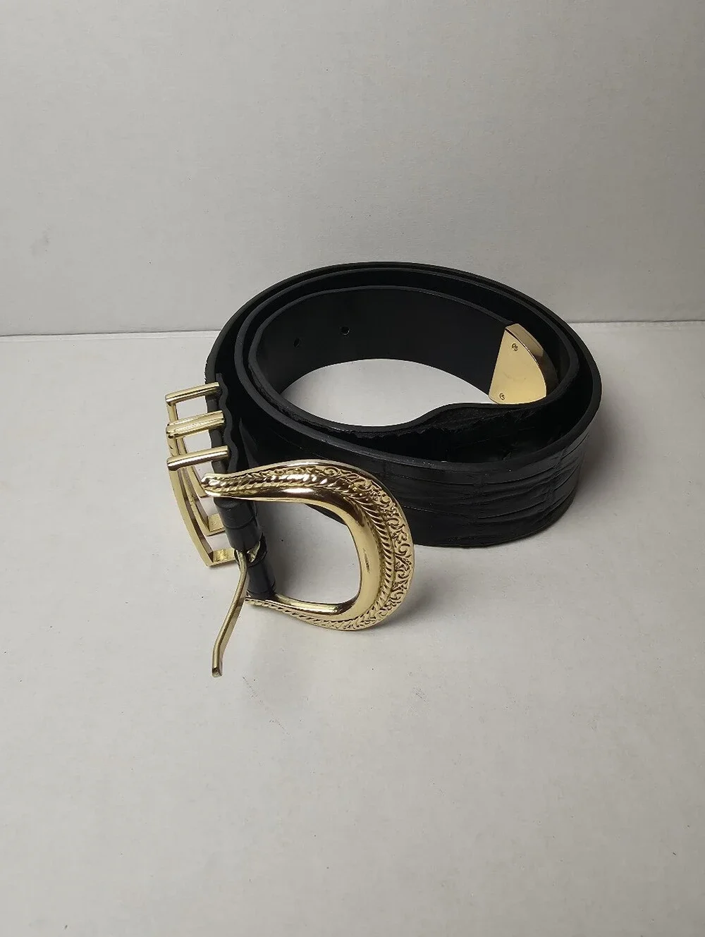 Topshop Black Leather Grommet Belt with Gold Buckle Size XS/S Womens